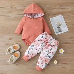 2-piece Hooded Romper & Floral Pants for Baby Girl