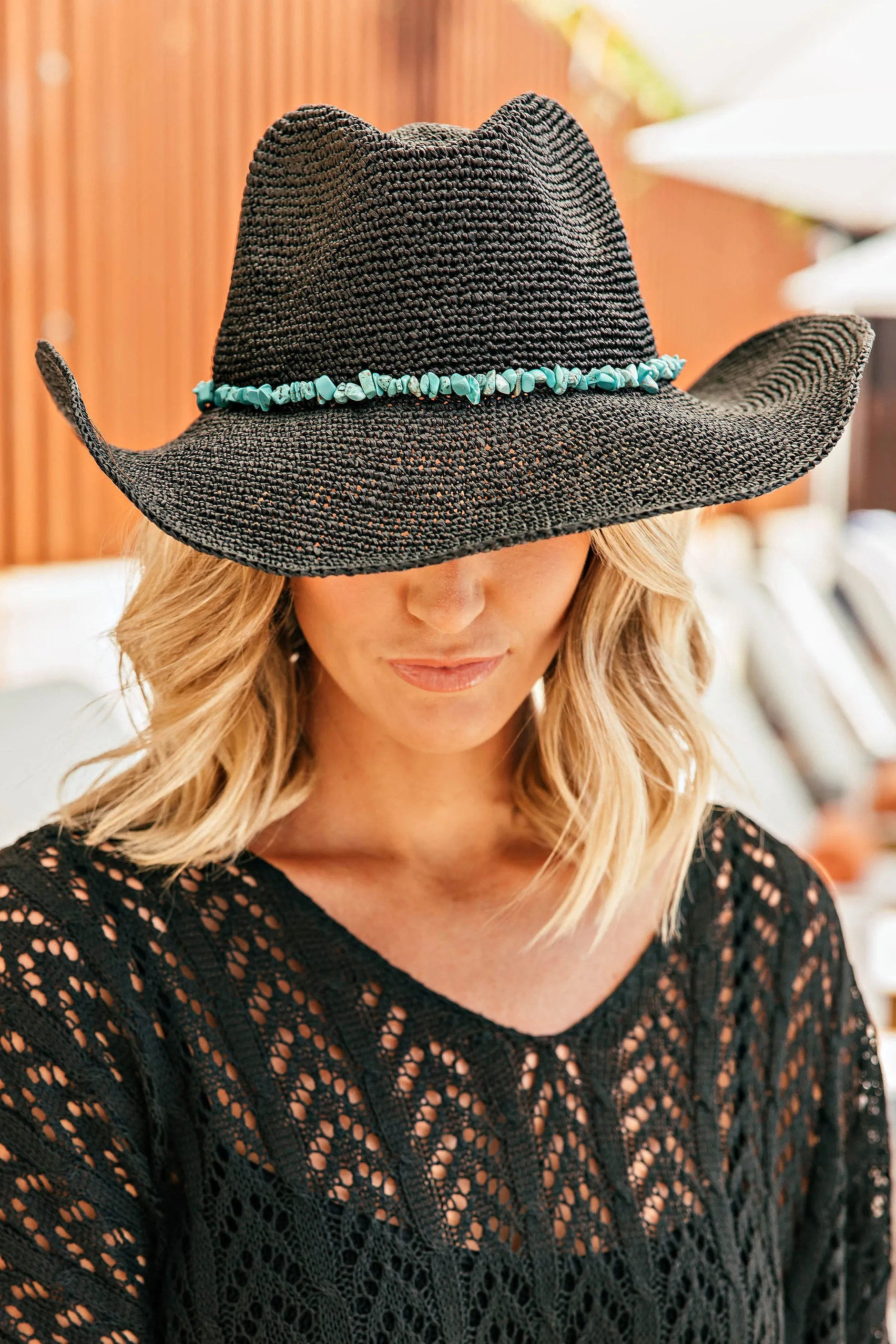 Arizona Turquoise Straw Cowboy Hat in Black