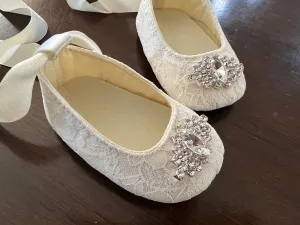 Baby Girl Ivory Baptism Shoes with Rhinestones