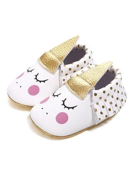 Baby Pre-Walking Shoes Unicorn Pattern Tassel Trimmed Slip-on Crib Shoes