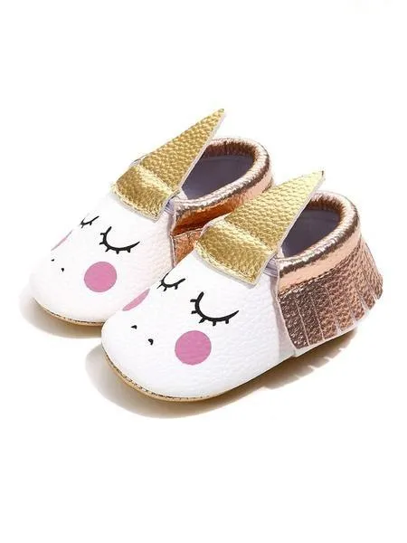 Baby Pre-Walking Shoes Unicorn Pattern Tassel Trimmed Slip-on Crib Shoes