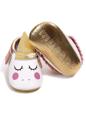 Baby Pre-Walking Shoes Unicorn Pattern Tassel Trimmed Slip-on Crib Shoes