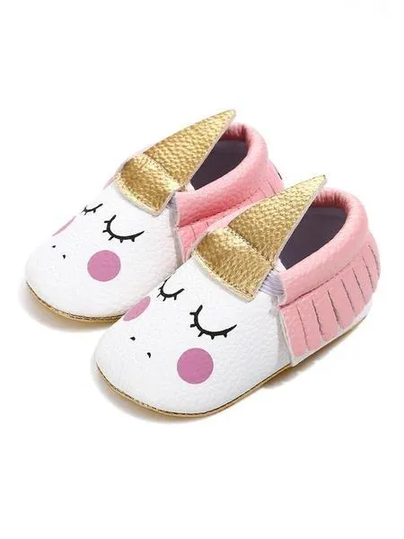 Baby Pre-Walking Shoes Unicorn Pattern Tassel Trimmed Slip-on Crib Shoes