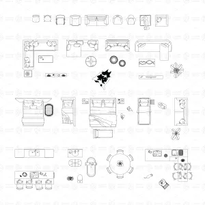 Cad and Vector Home Interior Furniture Top View