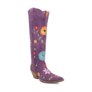 Dingo Womens Flower Power Purple Suede Cowboy Boots