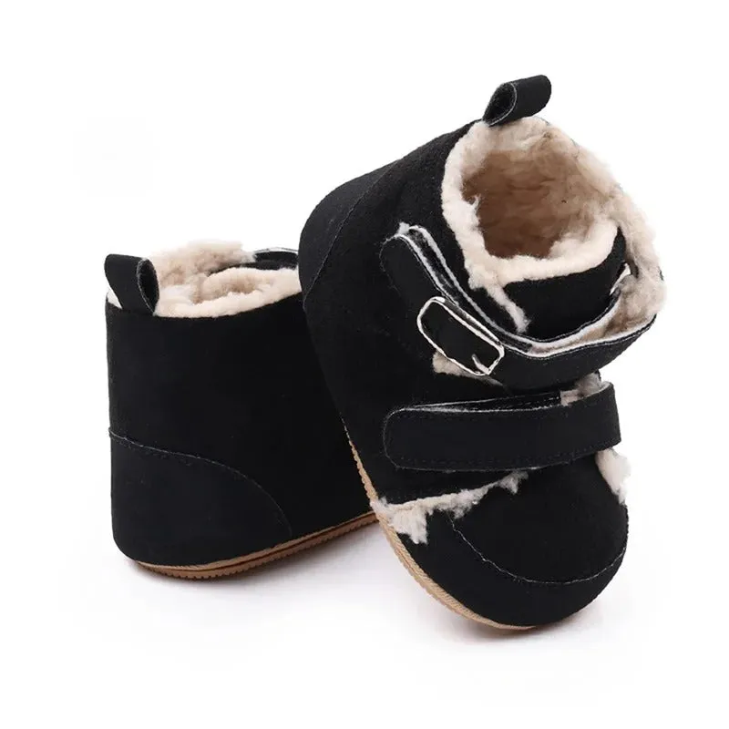 Double Strap Faux Leather Baby Booties - Black