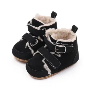 Double Strap Faux Leather Baby Booties - Black