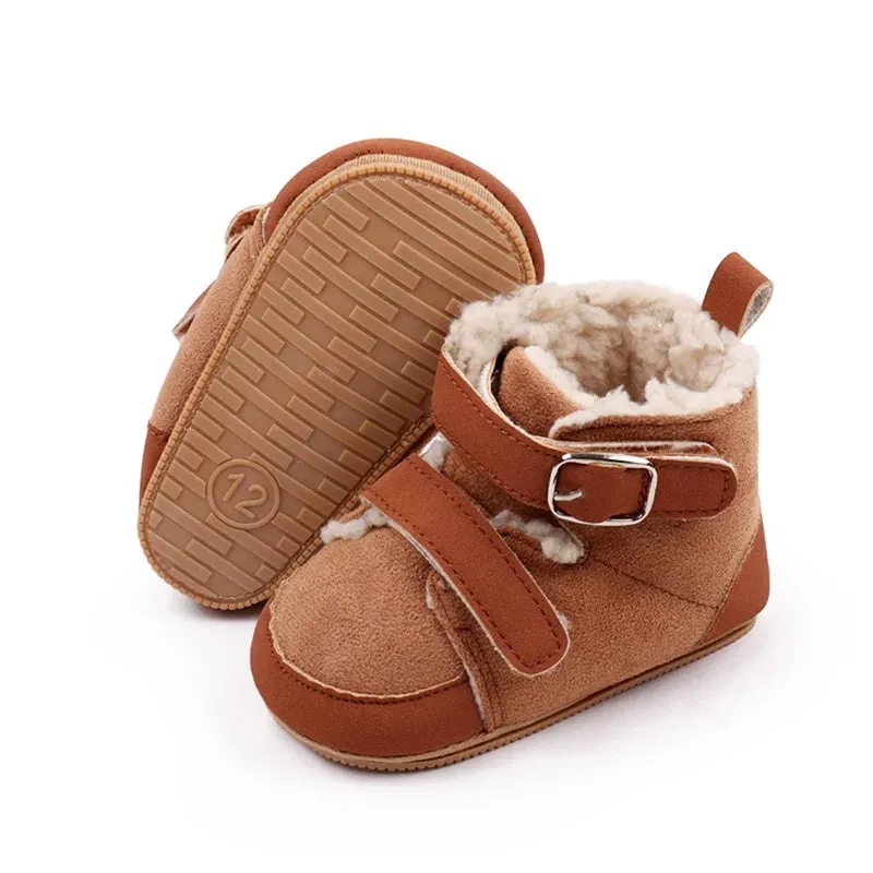 Double Strap Faux Leather Baby Booties - Brown