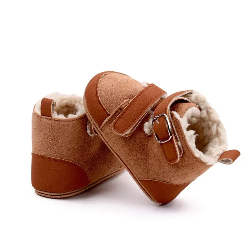 Double Strap Faux Leather Baby Booties - Brown