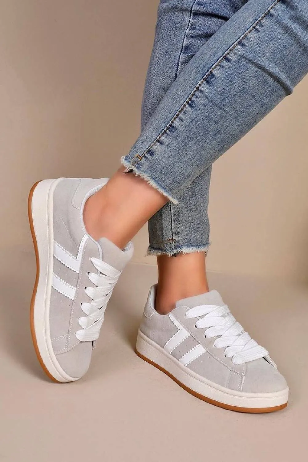 GREY LACE UP SIDE DETAIL DESIGNER TRAINERS