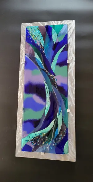 Large Fused Glass Art Panel Contemporary Glass Wall Art.  "Poseidon Plays"