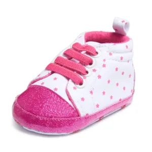 Nuby Baby Girls High Top Printed Sneakers, Non Slip Soft Sole Crib & First Walking Glitter Infant Shoes