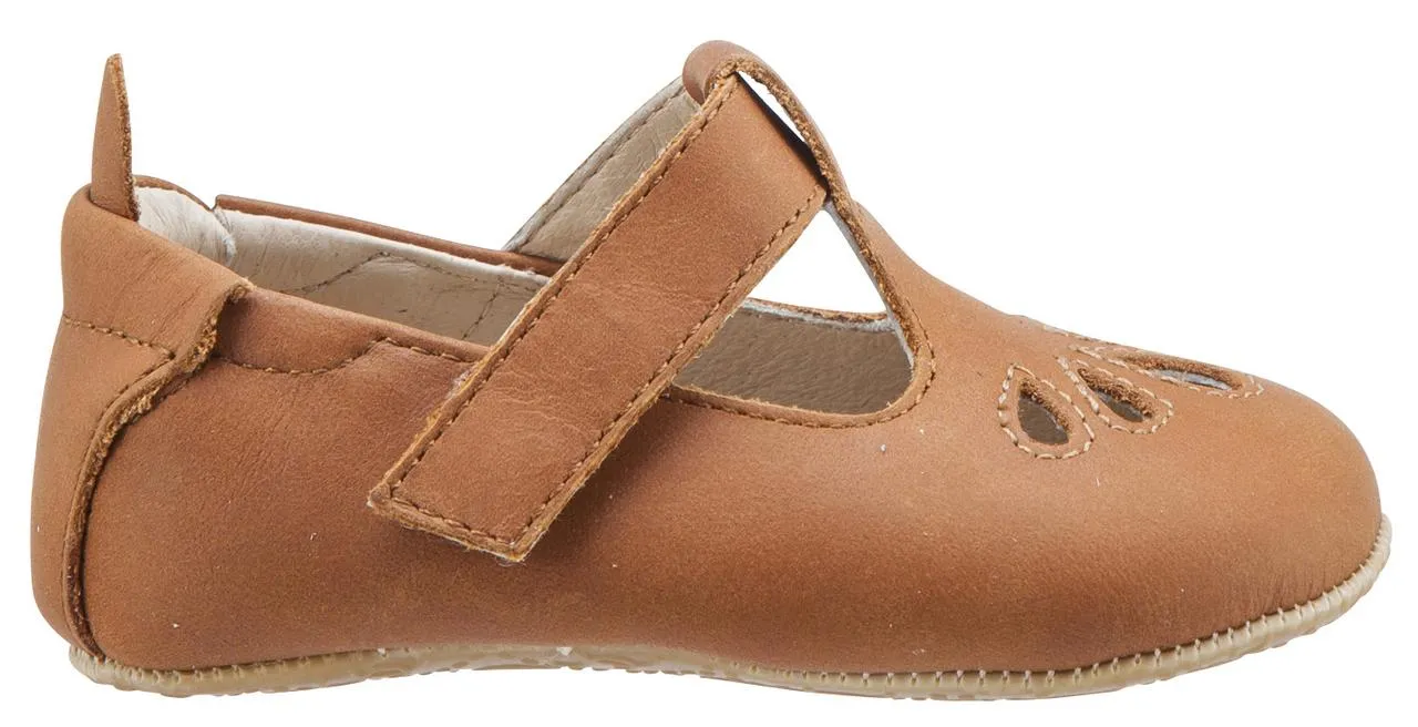 Old Soles Girl's 053 T-Petal Cut-Out Detail Warm Tan Leather Mary Jane Flats