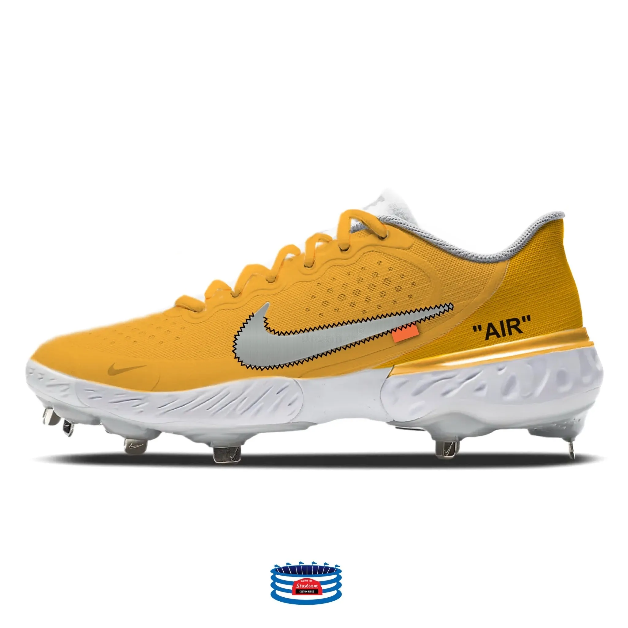 "Golden Yellow Force OW" Nike Alpha Huarache Elite 3 Low Cleats by Stadium Custom Kicks