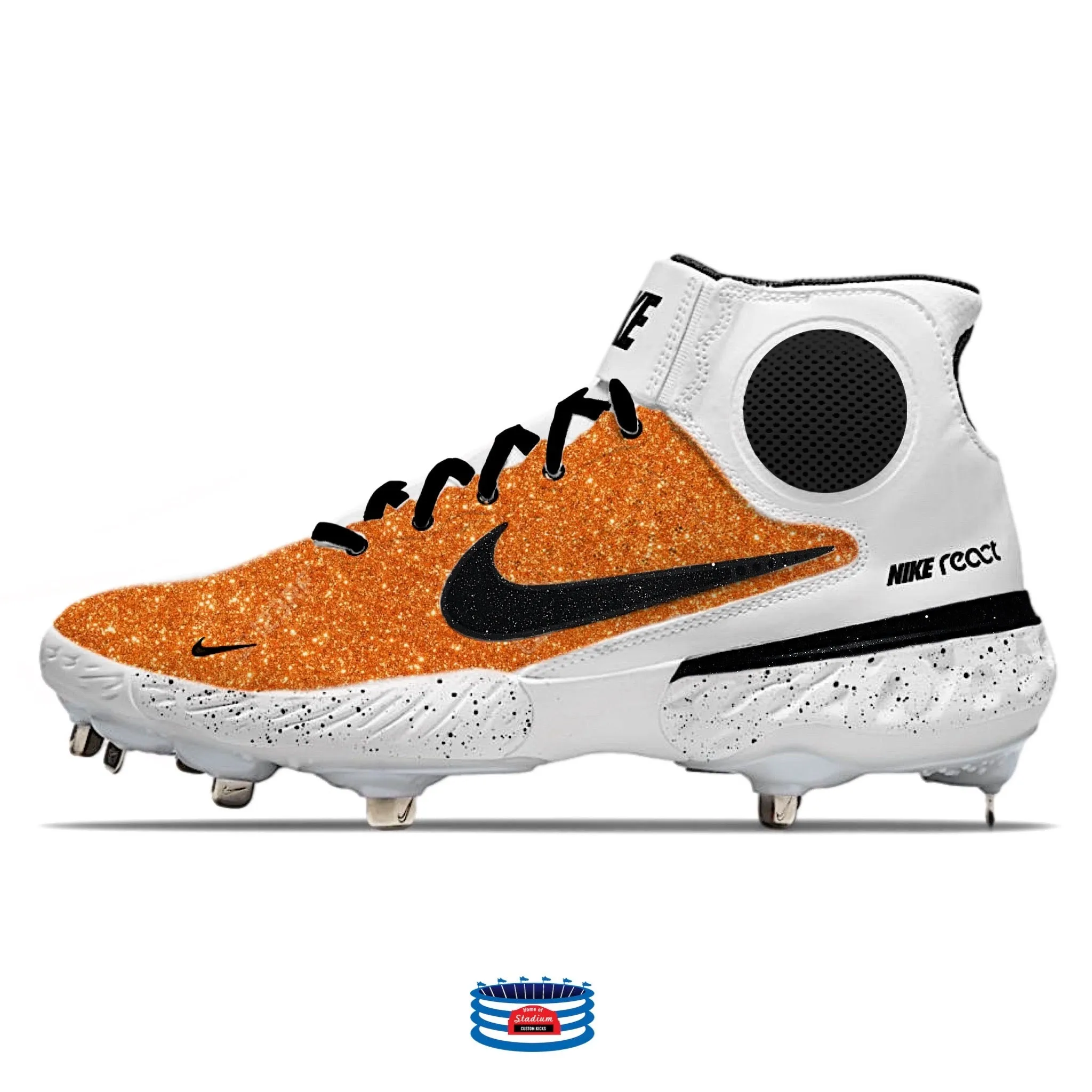 "Orange Glitter" Nike Alpha Huarache Elite 3 Mid Cleats by Stadium Custom Kicks