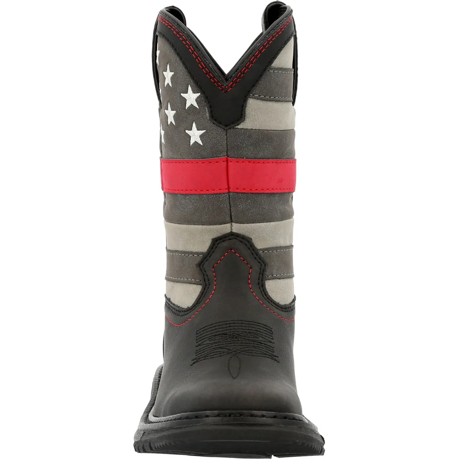 Rocky Kids Boys Black Leather Red Line Western Cowboy Boots