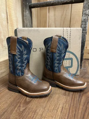 Roper Boy's Vintage Dark Blue & Brown Square Toe Cowboy Boots 9991-0401