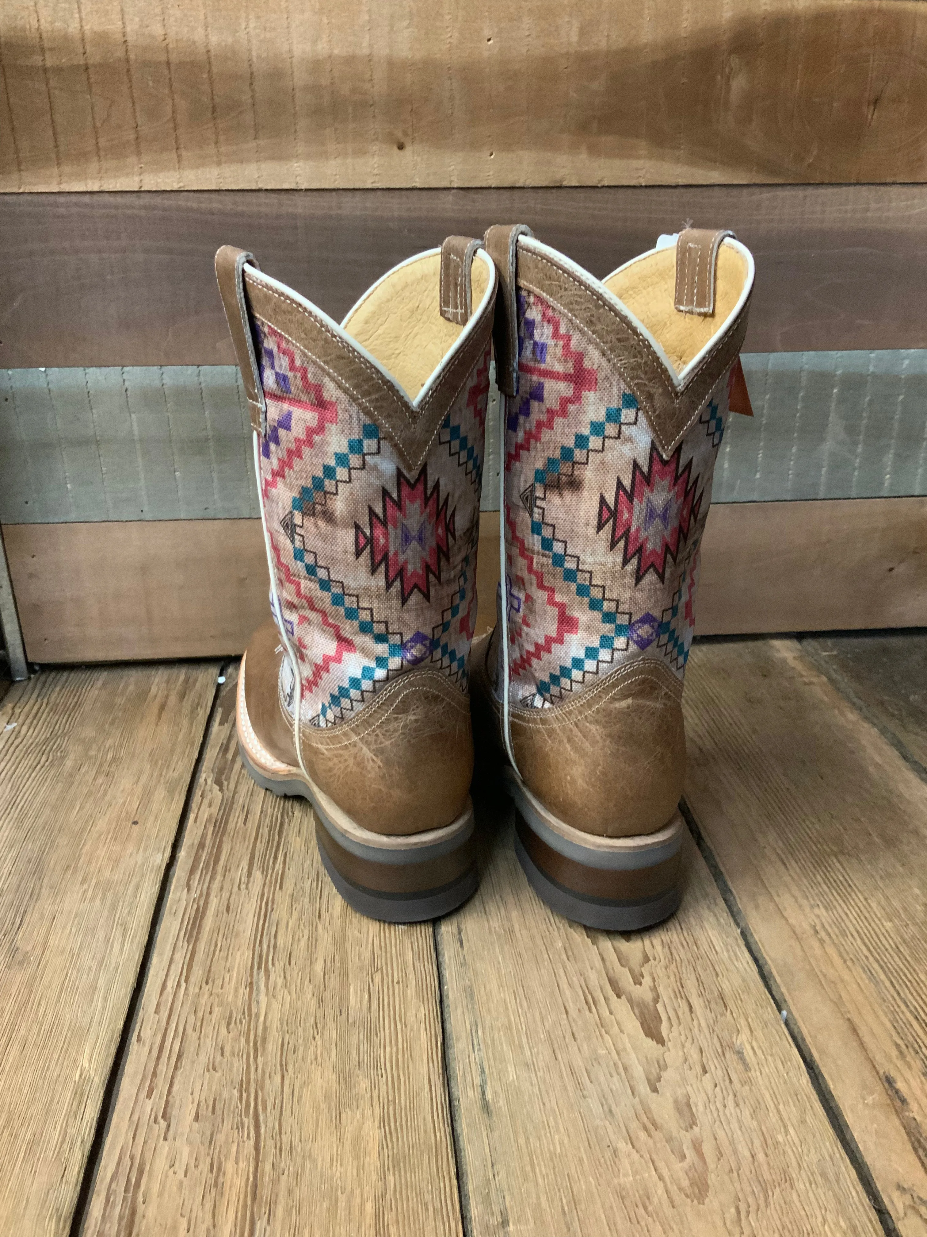 Roper Children/Youth Beige Burnished Brown Native Design Square Toe Western Boot 7023-8454