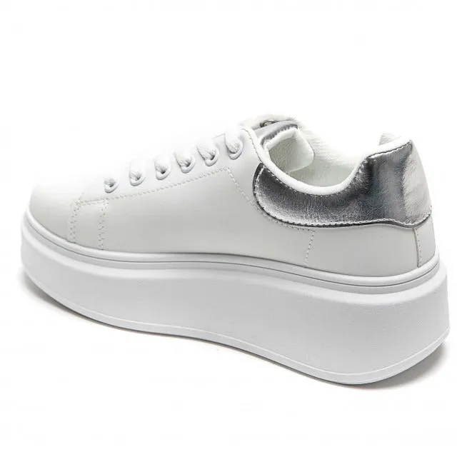 SILVER LACE UP SIDE DETAIL CHUNKY STYLISH FLAT TRAINERS