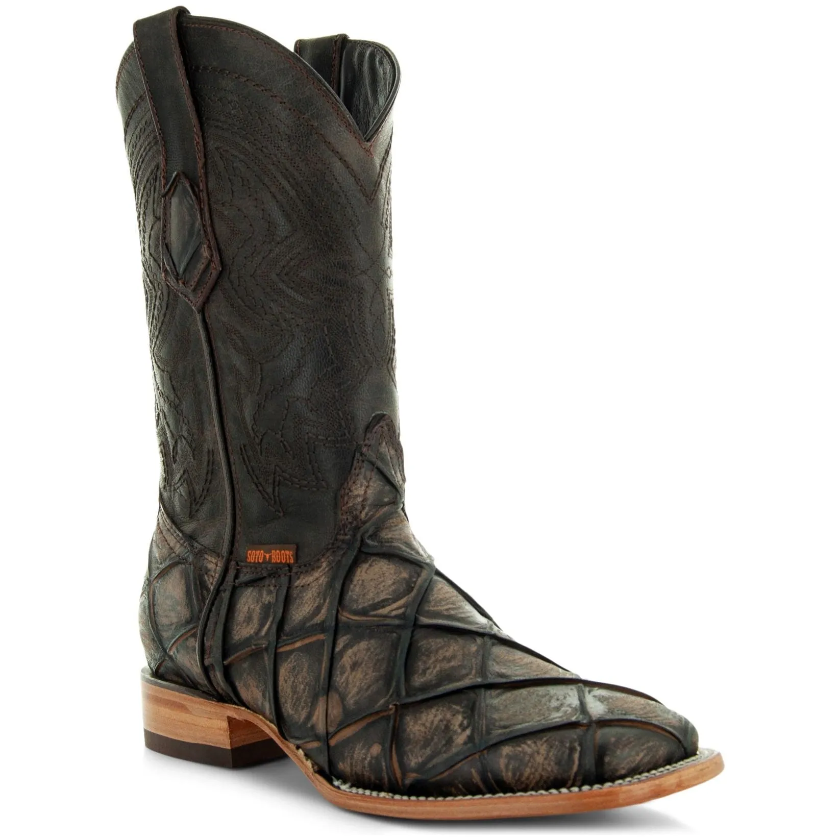 Soto Boots Mens Pirarucu Print Brown Cowboy Boots H50033