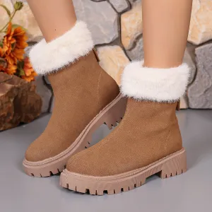 Square-heeled Snow Boots Winter Plus Velvet Platform Plush Shoes Fashion Warm Non-slip Mid-calf Boot