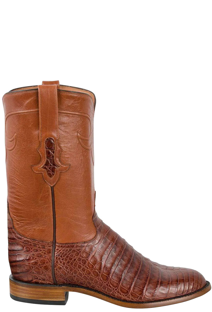 Tony Lama Men's Signature Series Caiman Belly Roper Boots - Cognac