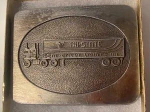 Vintage Metal Belt Buckle, Tri-State Semi-Driver Training Inc, Truck Driving, Nice Design, Heavy Duty, Quality, Made in USA, Fashion, Belts