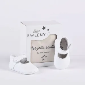 White Leather Mary Jane Crib Shoe