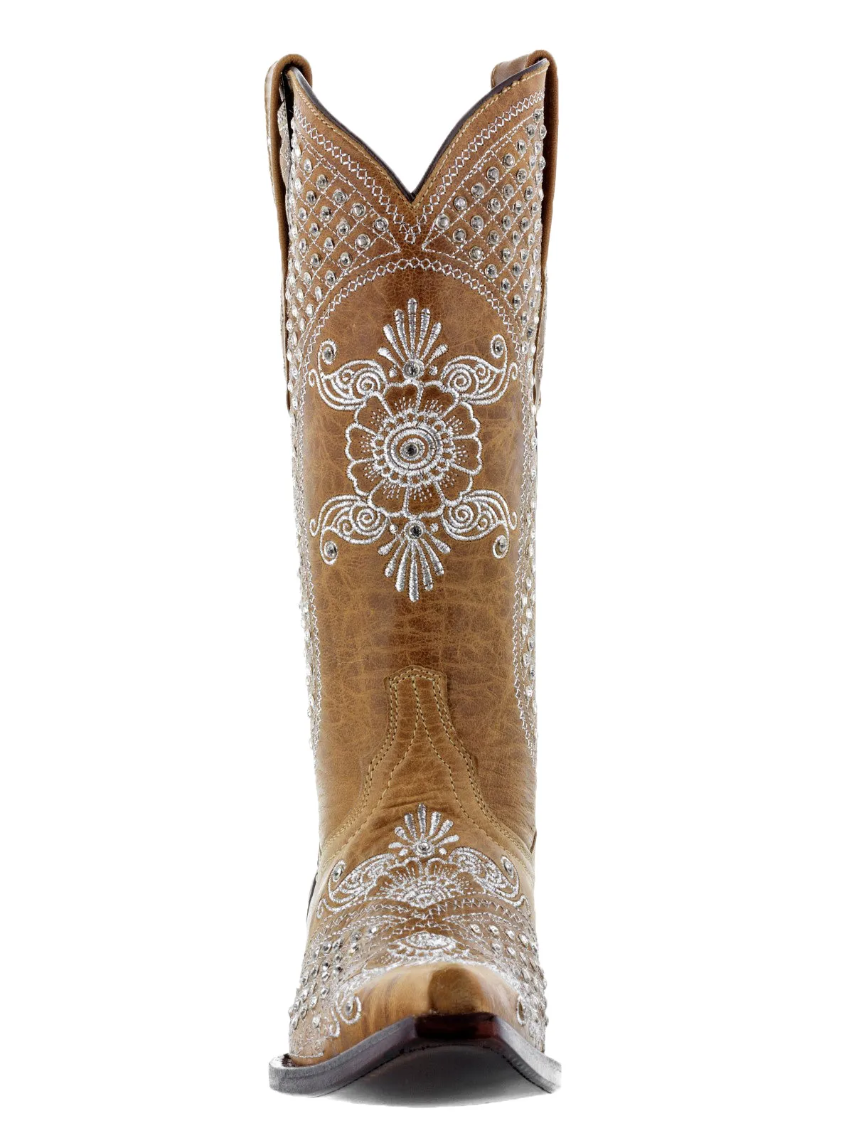 Womens Marfil Sand Wedding Cowboy Boots Rhinestones - Snip Toe