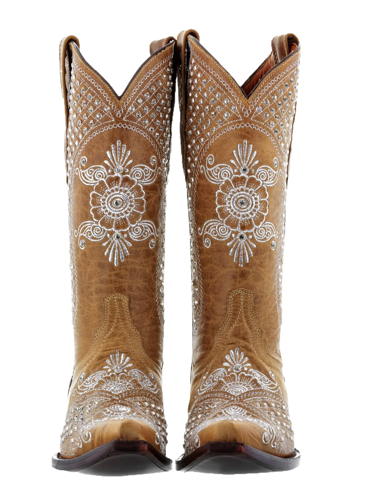 Womens Marfil Sand Wedding Cowboy Boots Rhinestones - Snip Toe