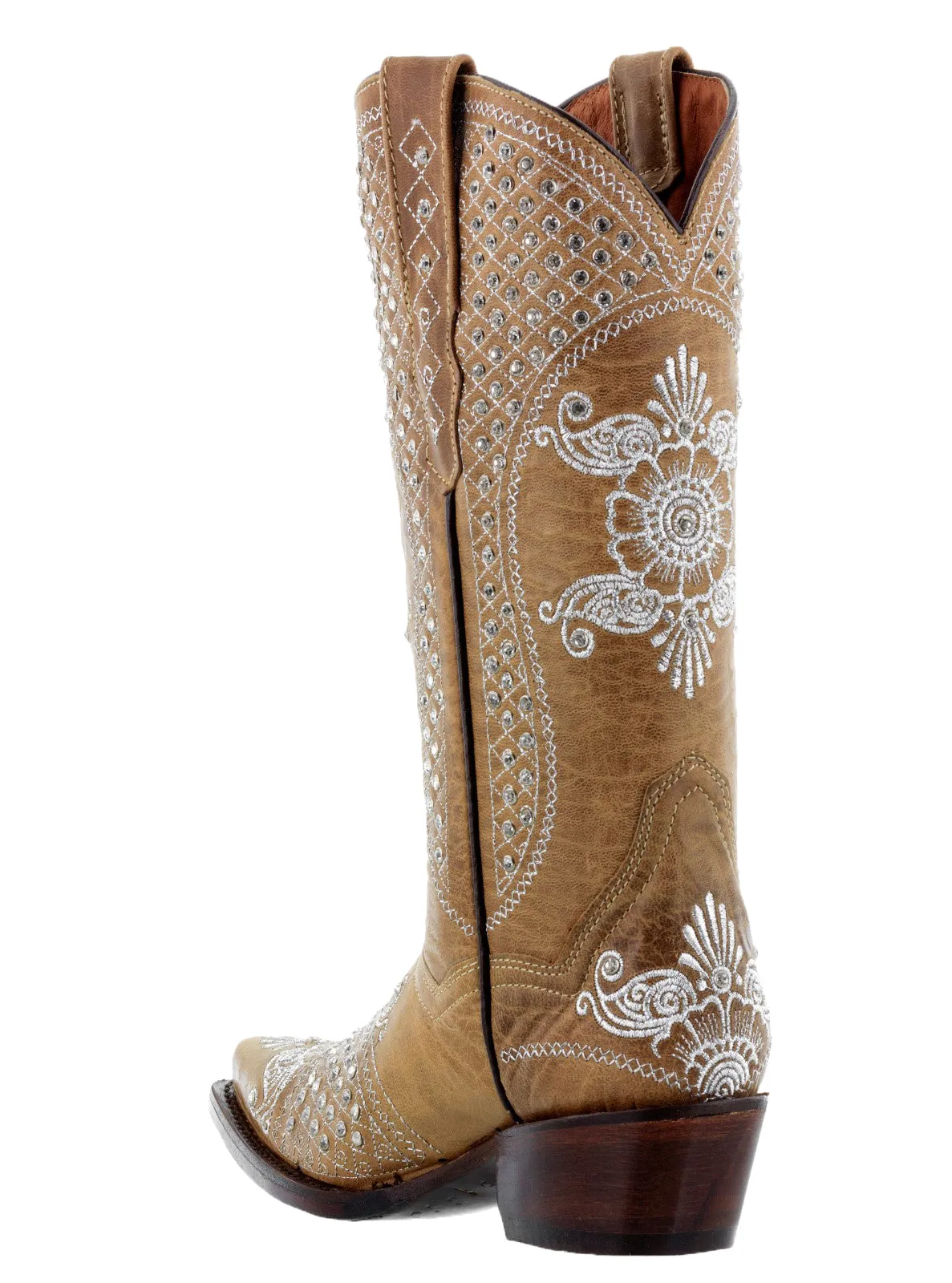 Womens Marfil Sand Wedding Cowboy Boots Rhinestones - Snip Toe